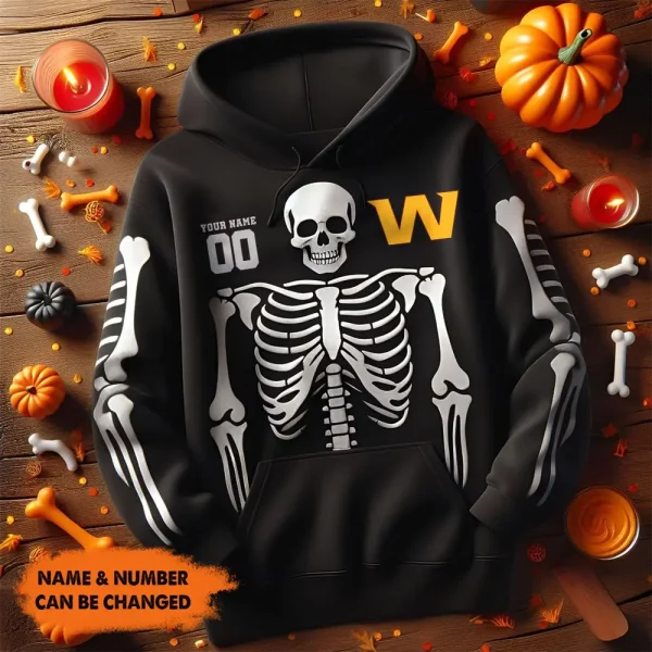 Washington Commanders American Football All Team Black Skeleton Hoodie Custom Name And Number Gifts AZHD1112