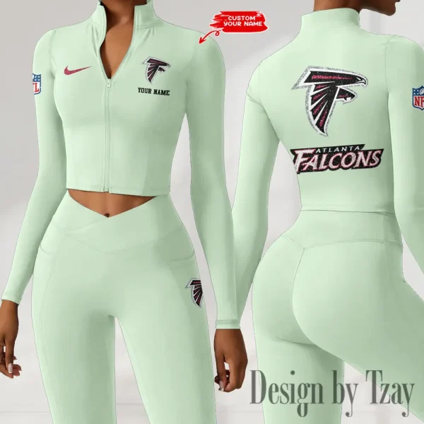 Atlanta Falcons Zipper Sports Top Women Gym Long Sleeve for Fitness SPTZSTW103 - Image 2