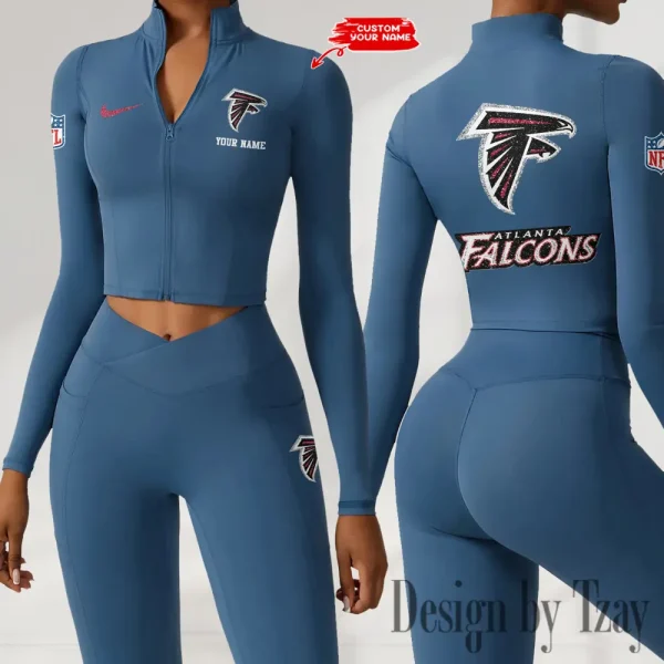 Atlanta Falcons Zipper Sports Top Women Gym Long Sleeve for Fitness SPTZSTW103 - Image 3