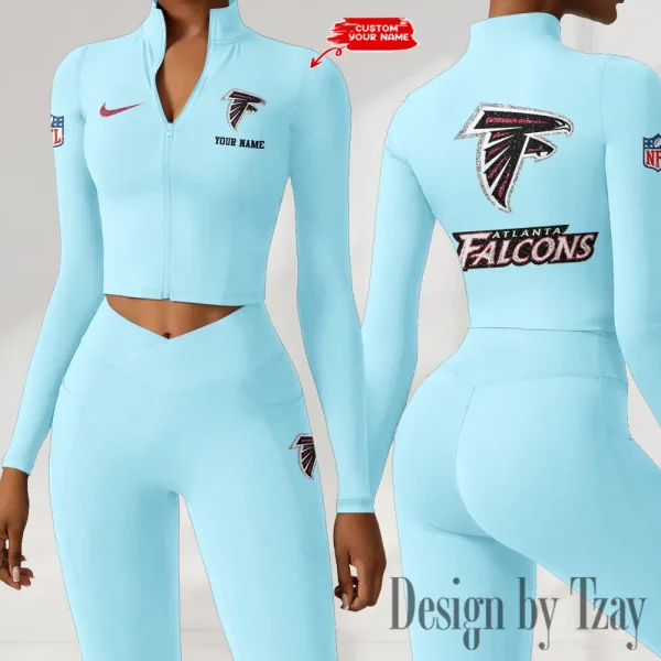 Atlanta Falcons Zipper Sports Top Women Gym Long Sleeve for Fitness SPTZSTW103 - Image 4