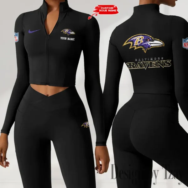 Baltimore Ravens Zipper Sports Top Women Gym Long Sleeve for Fitness SPTZSTW104 - Image 2
