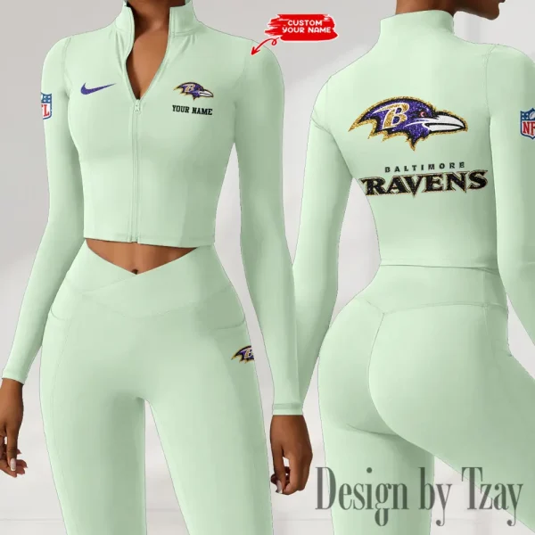 Baltimore Ravens Zipper Sports Top Women Gym Long Sleeve for Fitness SPTZSTW104 - Image 4