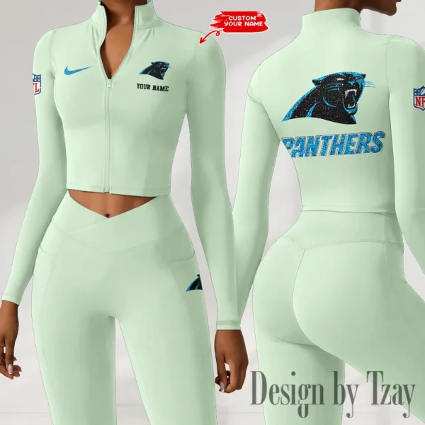 Carolina Panthers Zipper Sports Top Women Gym Long Sleeve for Fitness SPTZSTW106