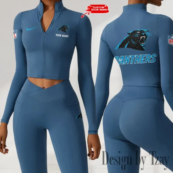 Carolina Panthers Zipper Sports Top Women Gym Long Sleeve for Fitness SPTZSTW106 - Image 2