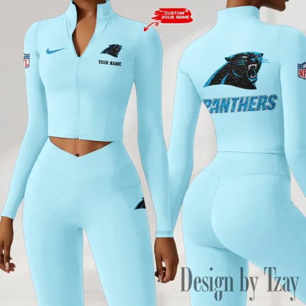 Carolina Panthers Zipper Sports Top Women Gym Long Sleeve for Fitness SPTZSTW106 - Image 3