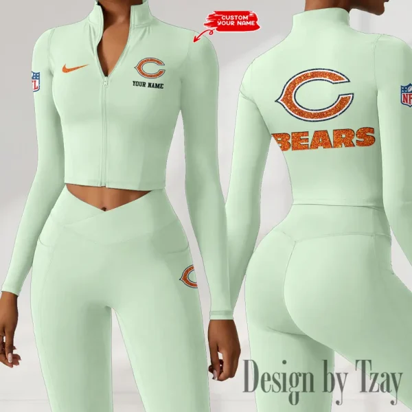 Chicago Bears Zipper Sports Top Women Gym Long Sleeve for Fitness SPTZSTW107 - Image 2