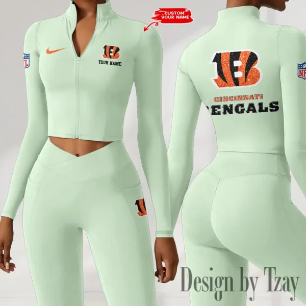 Cincinnati Bengals Zipper Sports Top Women Gym Long Sleeve for Fitness SPTZSTW108 - Image 2