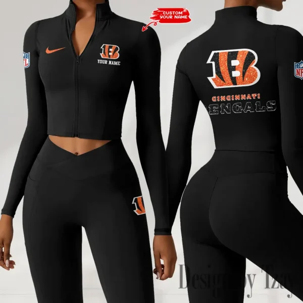 Cincinnati Bengals Zipper Sports Top Women Gym Long Sleeve for Fitness SPTZSTW108 - Image 3