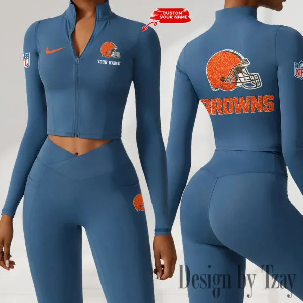 Cleveland Browns Zipper Sports Top Women Gym Long Sleeve for Fitness SPTZSTW109