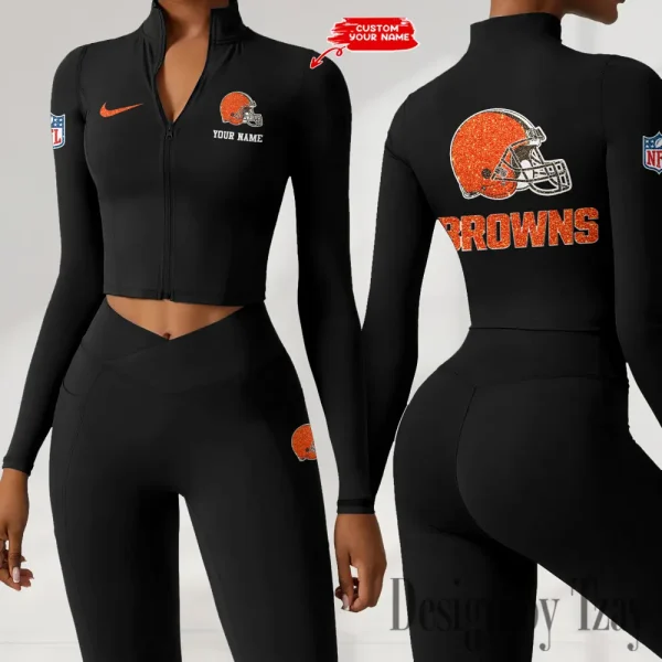 Cleveland Browns Zipper Sports Top Women Gym Long Sleeve for Fitness SPTZSTW109 - Image 2