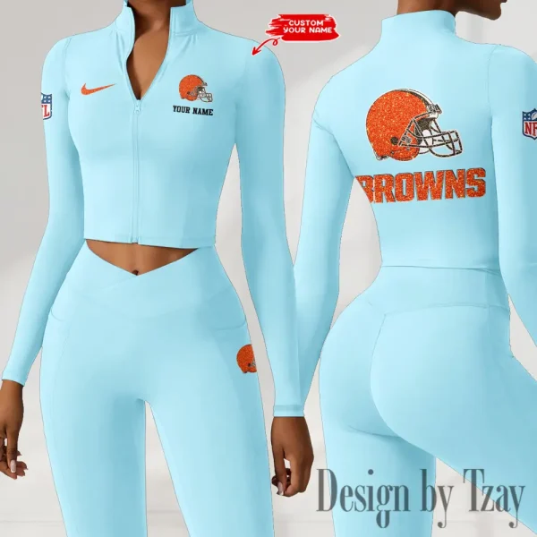 Cleveland Browns Zipper Sports Top Women Gym Long Sleeve for Fitness SPTZSTW109 - Image 4