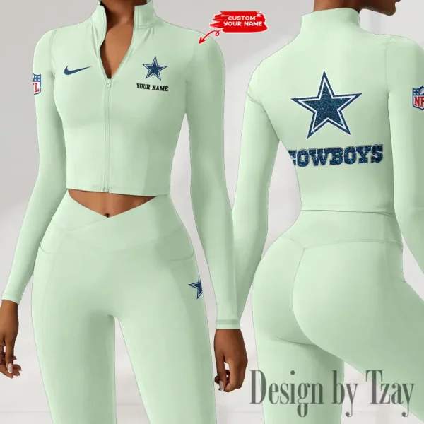 Dallas Cowboys Zipper Sports Top Women Gym Long Sleeve for Fitness SPTZSTW110 - Image 4