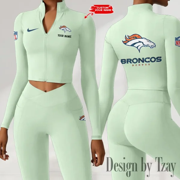 Denver Broncos Zipper Sports Top Women Gym Long Sleeve for Fitness SPTZSTW111 - Image 2
