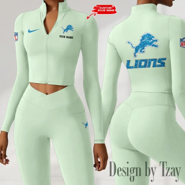 Detroit Lions Zipper Sports Top Women Gym Long Sleeve for Fitness SPTZSTW112 - Image 2
