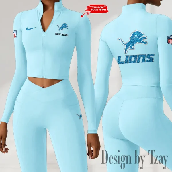Detroit Lions Zipper Sports Top Women Gym Long Sleeve for Fitness SPTZSTW112 - Image 3