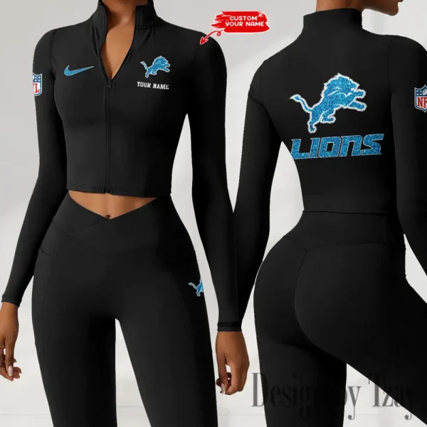Detroit Lions Zipper Sports Top Women Gym Long Sleeve for Fitness SPTZSTW112 - Image 4