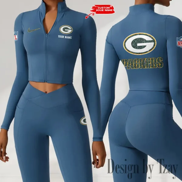 Green Bay Packers Zipper Sports Top Women Gym Long Sleeve for Fitness SPTZSTW113 - Image 2