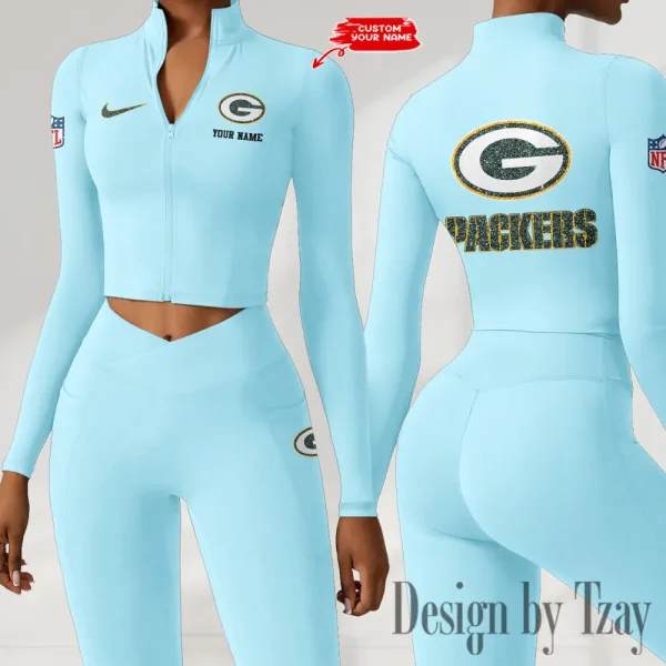 Green Bay Packers Zipper Sports Top Women Gym Long Sleeve for Fitness SPTZSTW113 - Image 3
