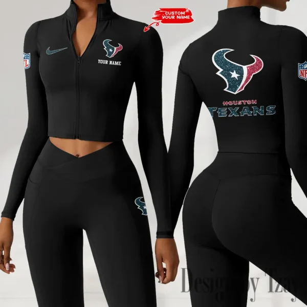 Houston Texans Zipper Sports Top Women Gym Long Sleeve for Fitness SPTZSTW114 - Image 3