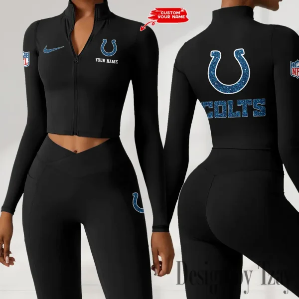Indianapolis Colts Zipper Sports Top Women Gym Long Sleeve for Fitness SPTZSTW115 - Image 2