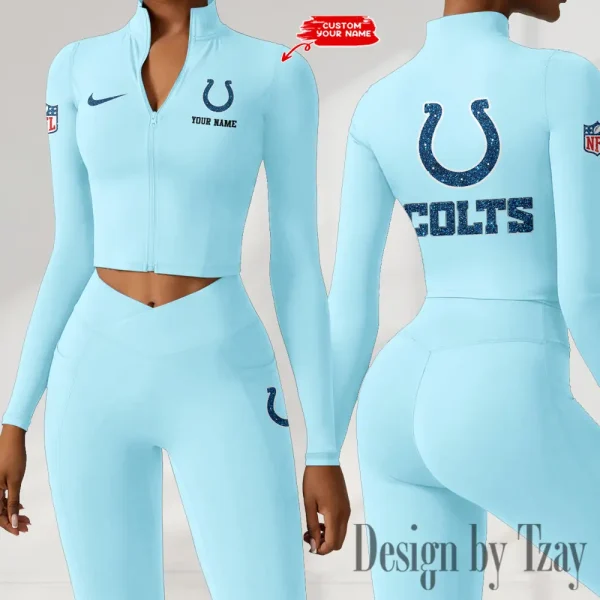Indianapolis Colts Zipper Sports Top Women Gym Long Sleeve for Fitness SPTZSTW115 - Image 3