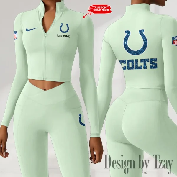 Indianapolis Colts Zipper Sports Top Women Gym Long Sleeve for Fitness SPTZSTW115 - Image 4