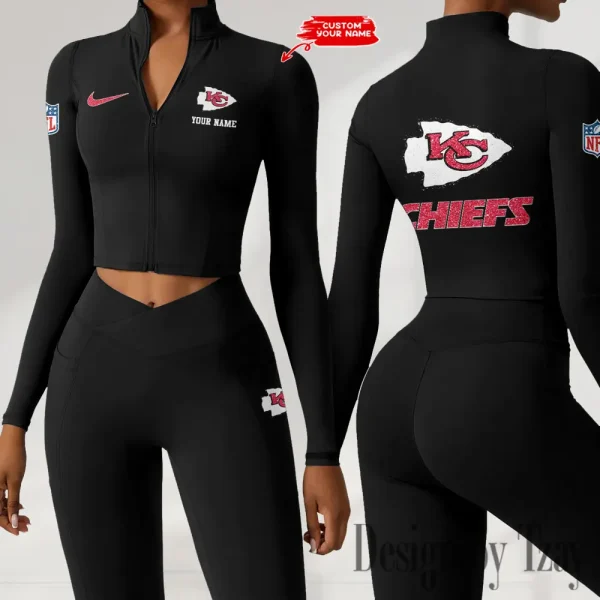 Kansas City Chiefs Zipper Sports Top Women Gym Long Sleeve for Fitness SPTZSTW117