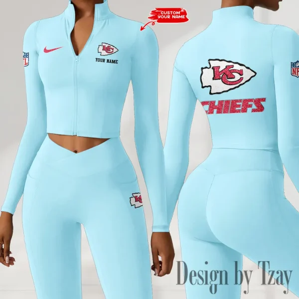 Kansas City Chiefs Zipper Sports Top Women Gym Long Sleeve for Fitness SPTZSTW117 - Image 2