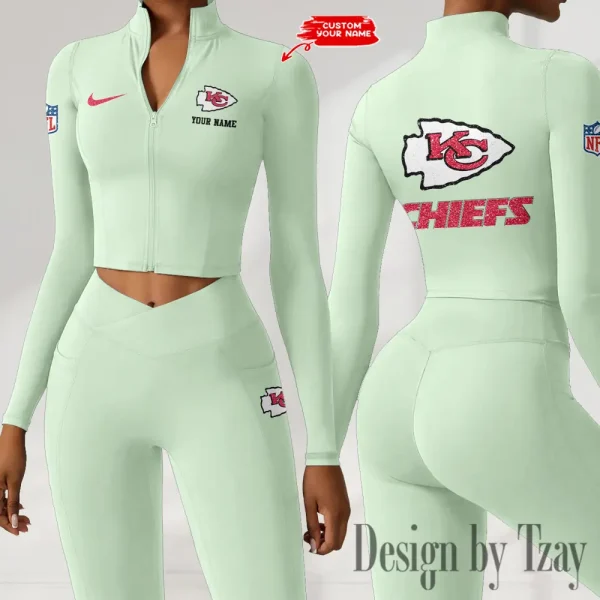 Kansas City Chiefs Zipper Sports Top Women Gym Long Sleeve for Fitness SPTZSTW117 - Image 3