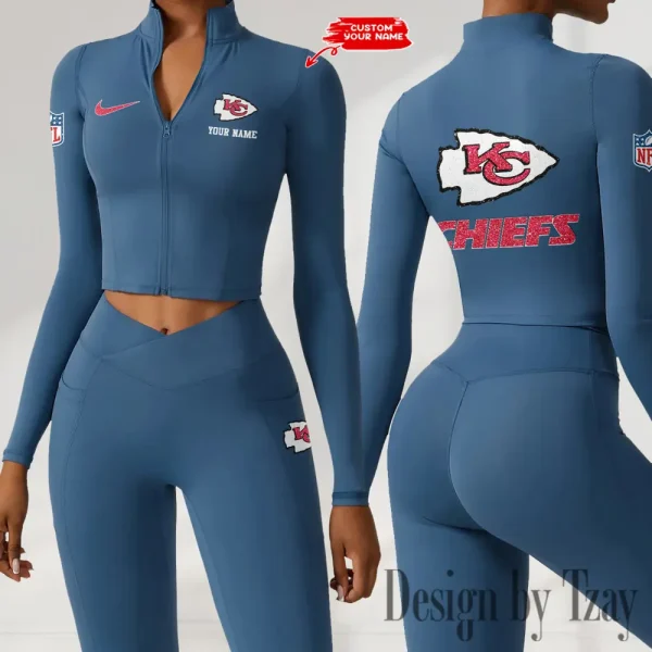 Kansas City Chiefs Zipper Sports Top Women Gym Long Sleeve for Fitness SPTZSTW117 - Image 4