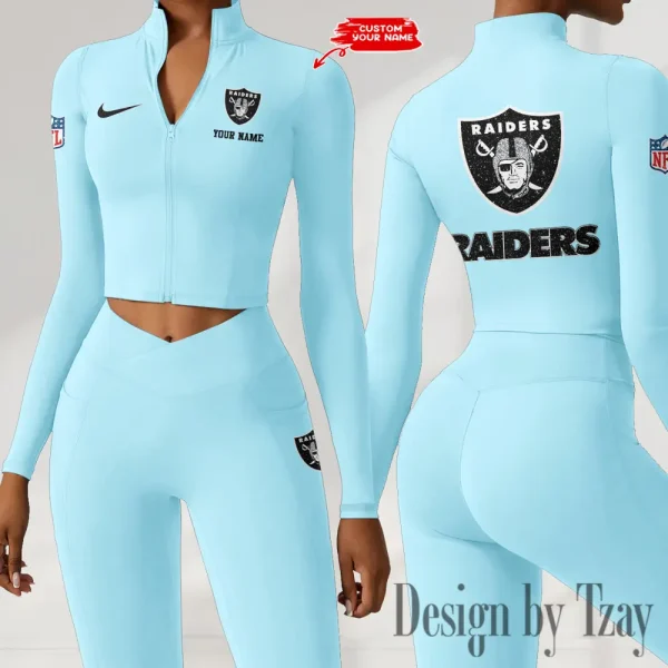 Las Vegas Raiders Zipper Sports Top Women Gym Long Sleeve for Fitness SPTZSTW118 - Image 2
