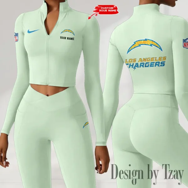 Los Angeles Chargers Zipper Sports Top Women Gym Long Sleeve for Fitness SPTZSTW119 - Image 2