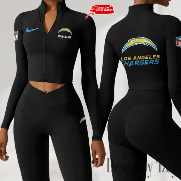Los Angeles Chargers Zipper Sports Top Women Gym Long Sleeve for Fitness SPTZSTW119 - Image 3