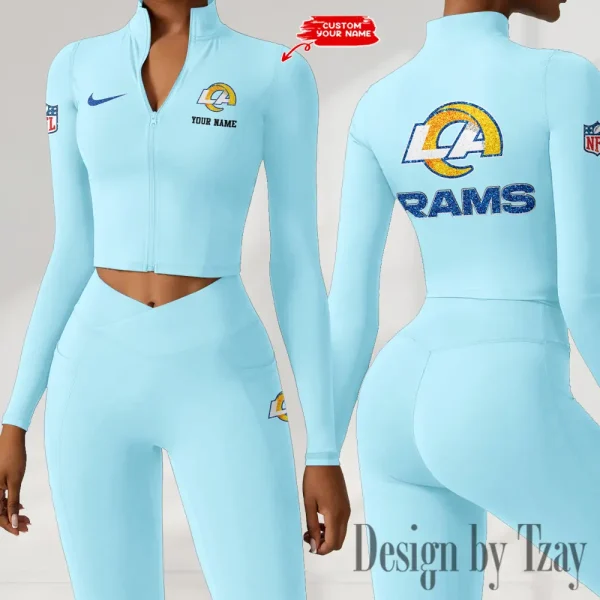Los Angeles Rams Zipper Sports Top Women Gym Long Sleeve for Fitness SPTZSTW120 - Image 3