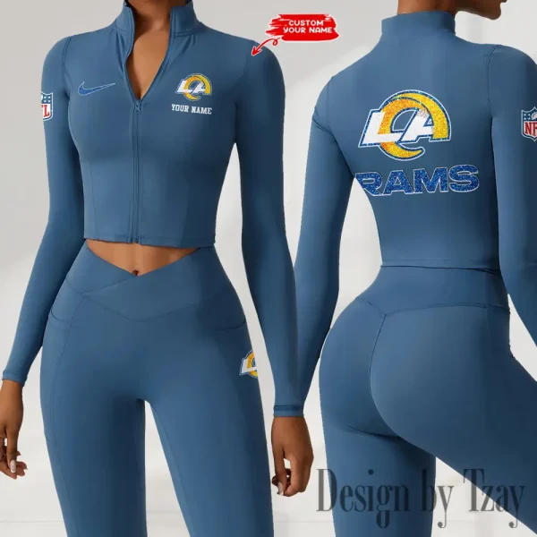 Los Angeles Rams Zipper Sports Top Women Gym Long Sleeve for Fitness SPTZSTW120 - Image 4