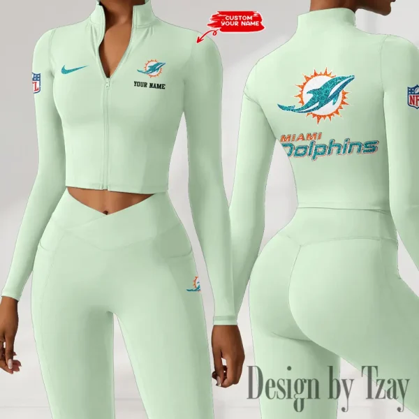 Miami Dolphins Zipper Sports Top Women Gym Long Sleeve for Fitness SPTZSTW121 - Image 4