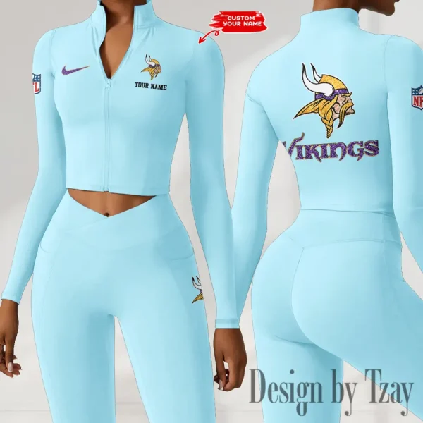 Minnesota Vikings Zipper Sports Top Women Gym Long Sleeve for Fitness SPTZSTW122 - Image 2