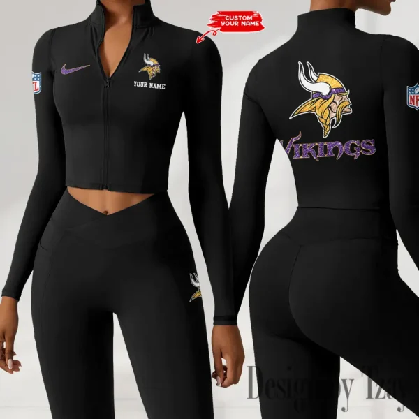 Minnesota Vikings Zipper Sports Top Women Gym Long Sleeve for Fitness SPTZSTW122 - Image 3
