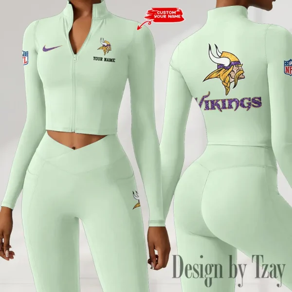 Minnesota Vikings Zipper Sports Top Women Gym Long Sleeve for Fitness SPTZSTW122 - Image 4