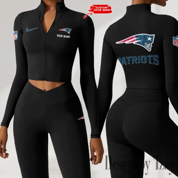 New England Patriots Zipper Sports Top Women Gym Long Sleeve for Fitness SPTZSTW123 - Image 3