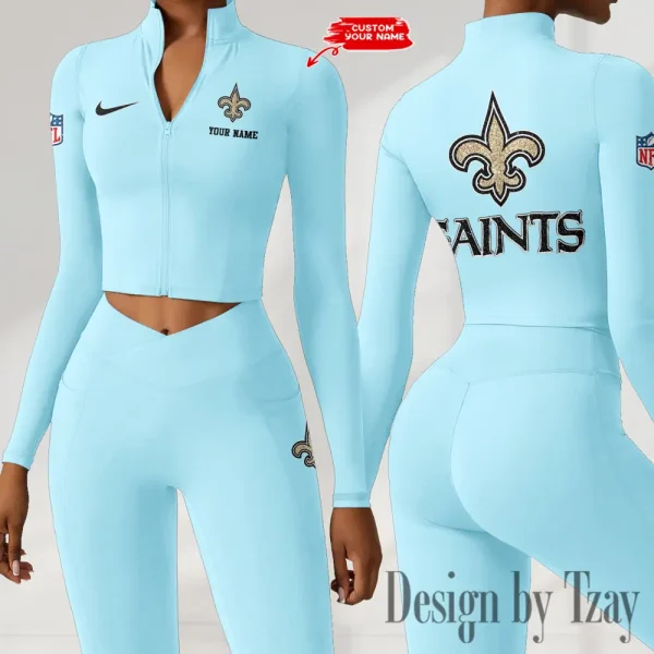 New Orleans Saints Zipper Sports Top Women Gym Long Sleeve for Fitness SPTZSTW124 - Image 2