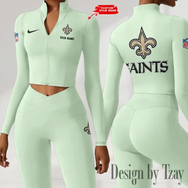 New Orleans Saints Zipper Sports Top Women Gym Long Sleeve for Fitness SPTZSTW124 - Image 3