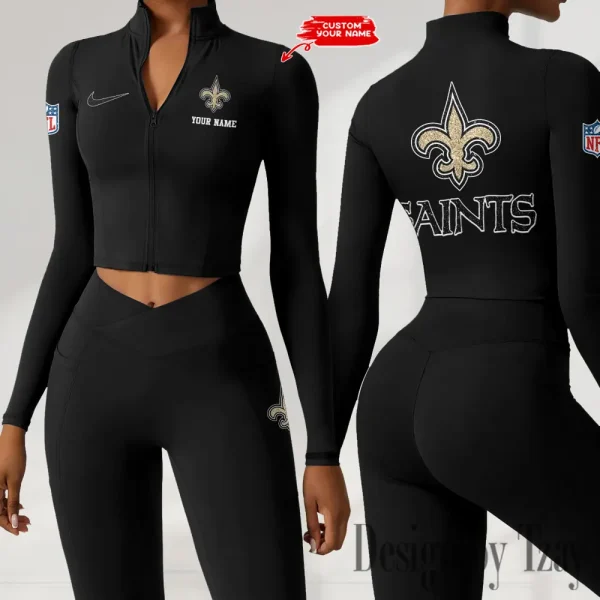 New Orleans Saints Zipper Sports Top Women Gym Long Sleeve for Fitness SPTZSTW124 - Image 4