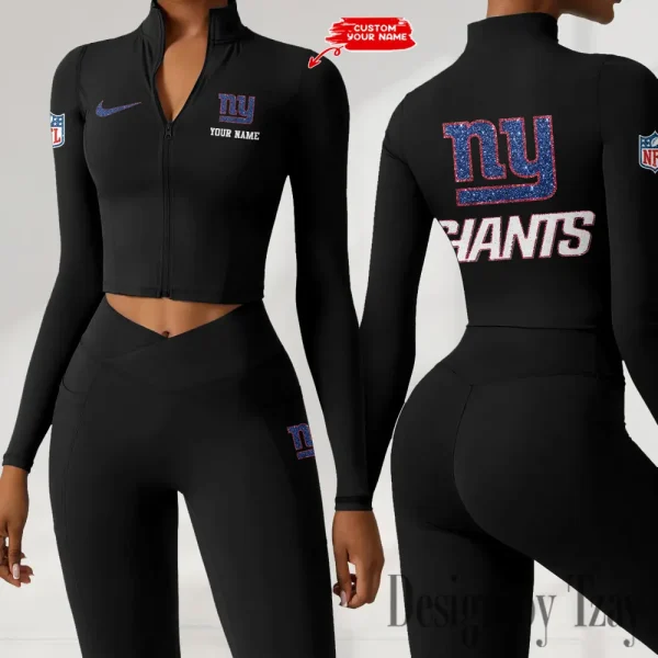 New York Giants Zipper Sports Top Women Gym Long Sleeve for Fitness SPTZSTW125 - Image 2