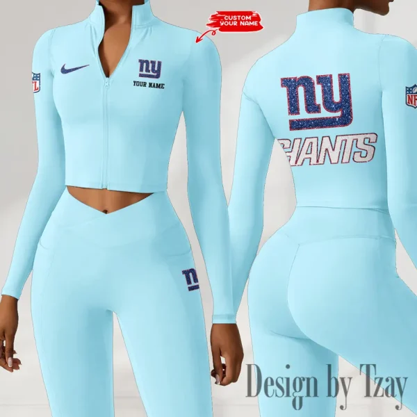 New York Giants Zipper Sports Top Women Gym Long Sleeve for Fitness SPTZSTW125 - Image 3