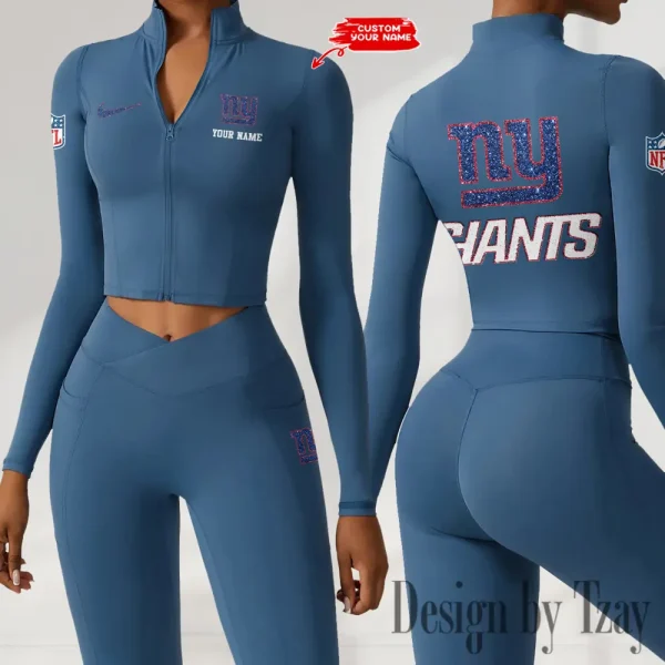 New York Giants Zipper Sports Top Women Gym Long Sleeve for Fitness SPTZSTW125 - Image 4