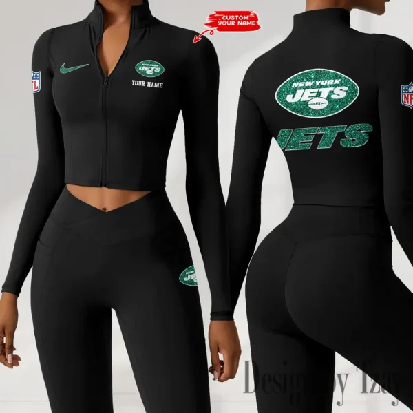 New York Jets Zipper Sports Top Women Gym Long Sleeve for Fitness SPTZSTW126