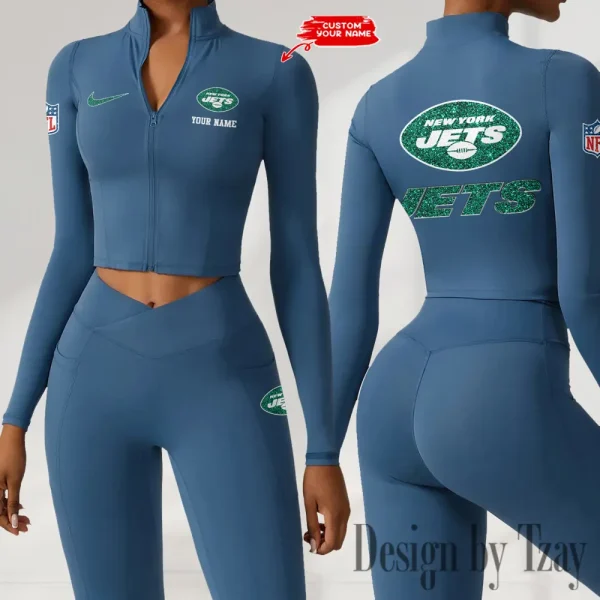 New York Jets Zipper Sports Top Women Gym Long Sleeve for Fitness SPTZSTW126 - Image 2