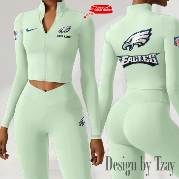 Philadelphia Eagles Zipper Sports Top Women Gym Long Sleeve for Fitness SPTZSTW127 - Image 2