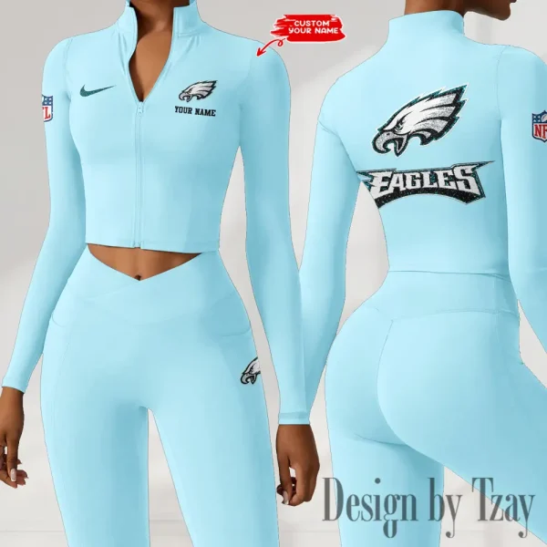 Philadelphia Eagles Zipper Sports Top Women Gym Long Sleeve for Fitness SPTZSTW127 - Image 4